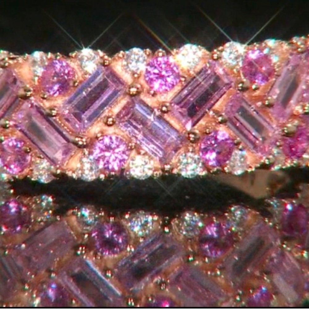 2.72CTs Pink Sapphires, Pink & White Lab Diamonds 18K Rose Gold Over Silver Ring